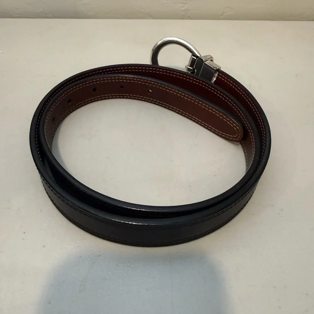Fossil Men/Women Reversible Black Brown Leather Silver Metal Buckle 1